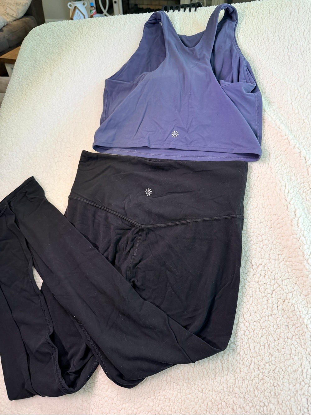 ATHLETA Women’s High-Waist Black Leggings & Purple Crop Tank Set